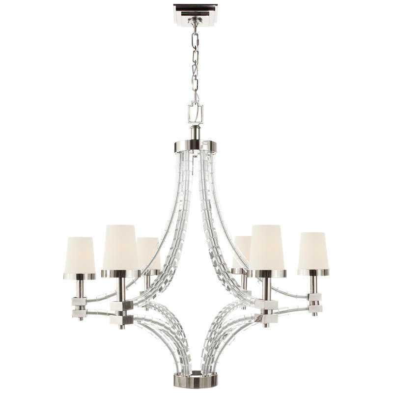 Empire 6 - Light Glass Chandelier, Polished Nickel