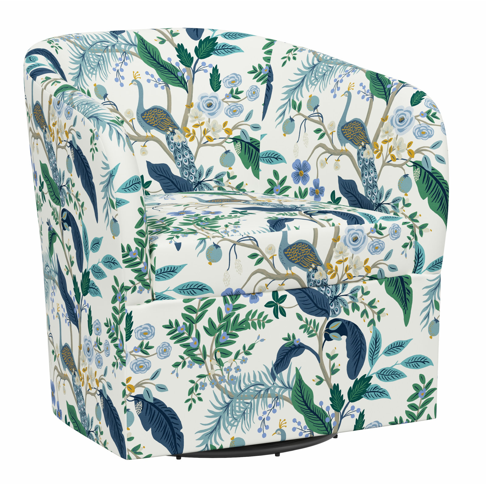 Swivel Accent Chair, Rpc Peacock Blue & White Linen