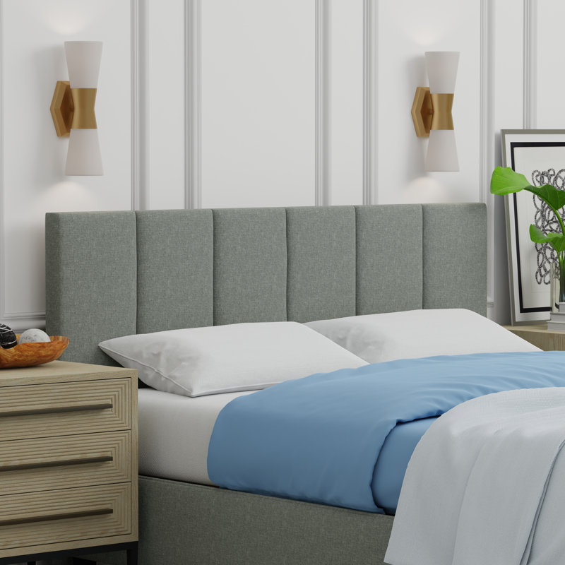 Askar Upholstered Panel Headboard, Light Gray, Queen