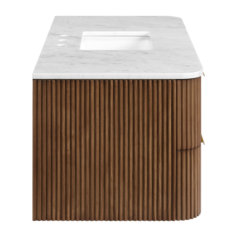 Kensington Floating Vanity 48" Single Vanity, Brown Reeded Birch