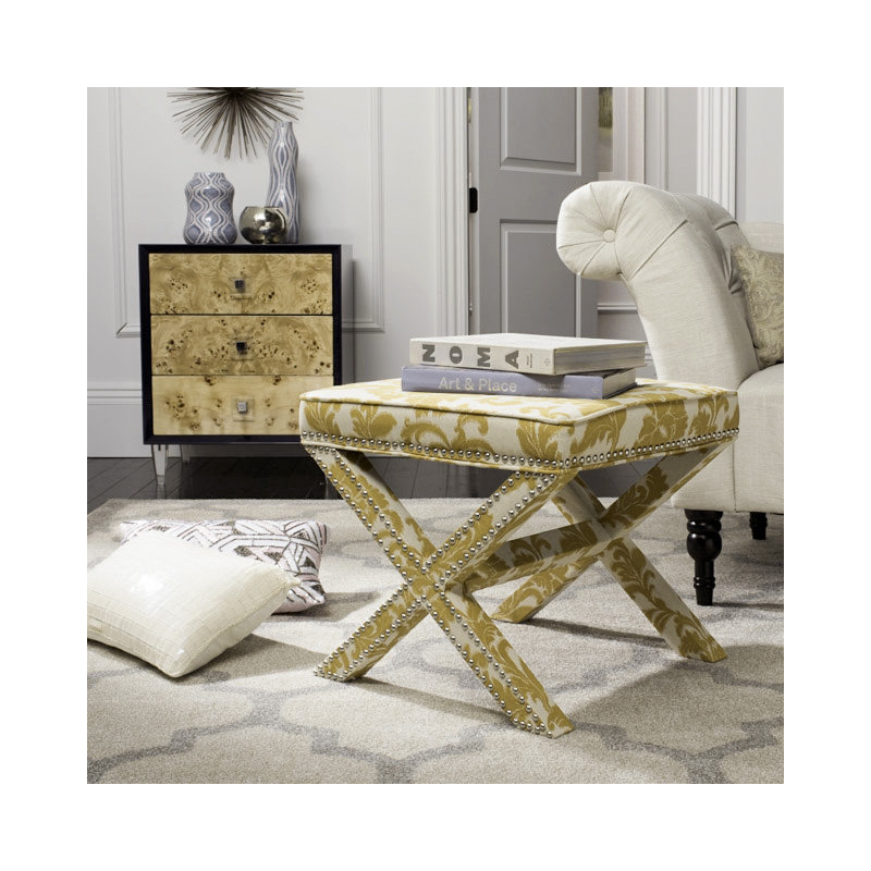 Nixon 20.5" Wide Velvet Square Standard Ottoman, Maize and Beige Print