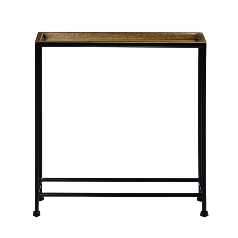 Table d'appoint, fabrication en métal, surface en laiton texturé antique, base en bronze, plateau rectangulaire élancé, plateau de style plateau amovible, sans assemblage, patins de plancher, profondeur de 20,83 po, largeur de 6 po, 22,5 po