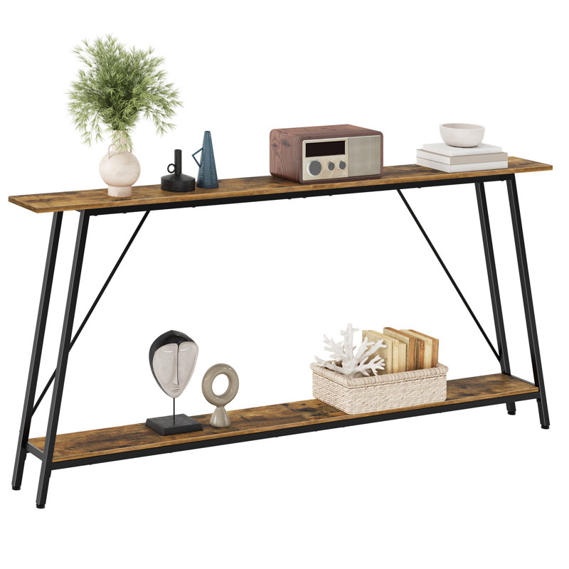 Gullion Narrow Console Table Behind Couch Narrow Entryway Table, 32" H x 71" W x 7" D, Rustic Brown