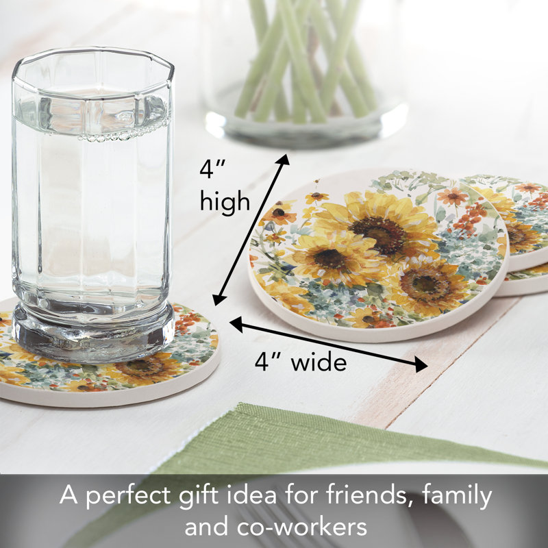 Ensemble de 4 sous-verres ronds Sunflowers Forever