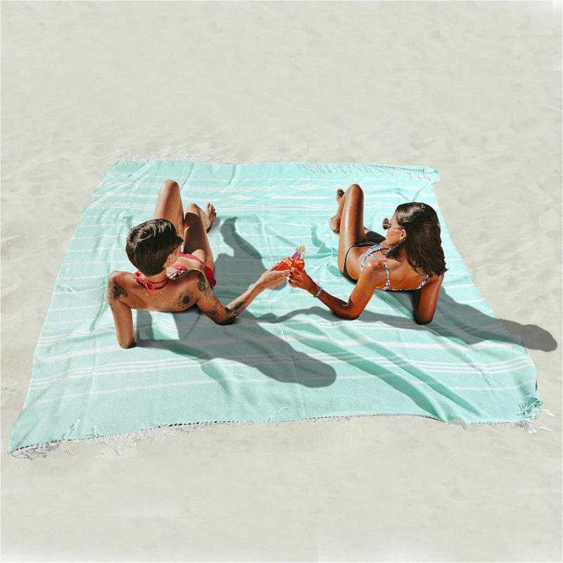 Adeliya Cotton Blend Beach Towel, Aqua