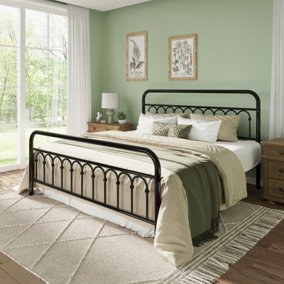 Vintage Style Metal Platform Bed Frame With Arch-Design Headboard And Footboard