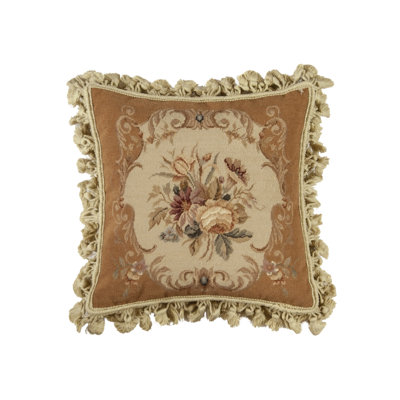 Needlepoint Fringed Reversible Throw Pillow