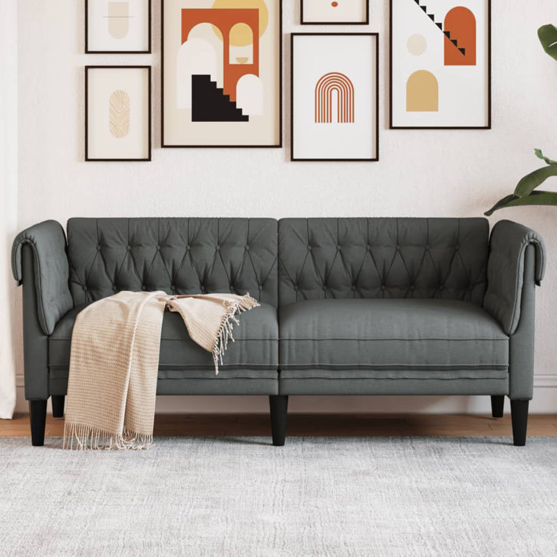 Canapé Chesterfield Winston Porter 2 places en tissu gris foncé, H 29,3 po x l 71,9 po x P 29,3 po, 2