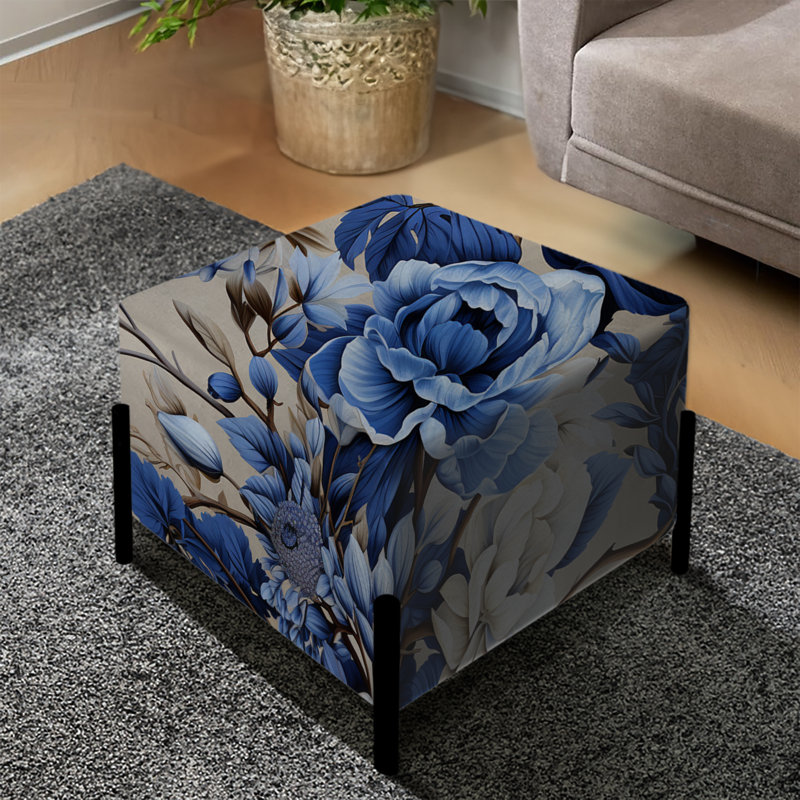 Repose-pieds carré bleu floral Cobalt