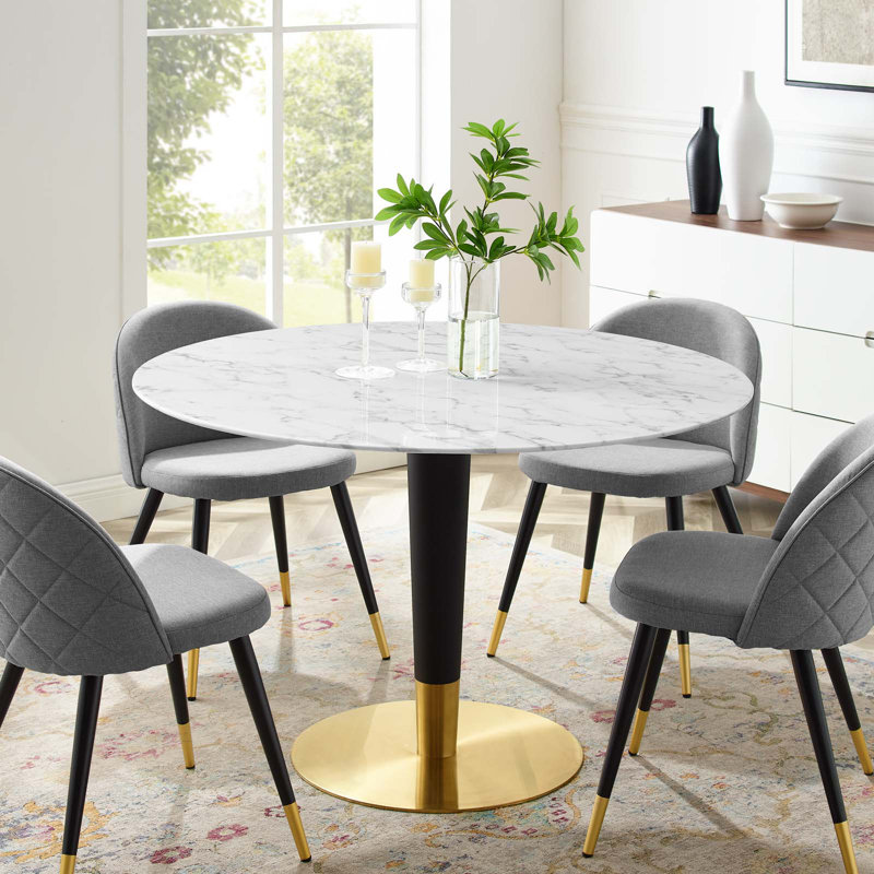 Table de salle à manger Zinque, l 47 po x L 47 po, Marbre blanc