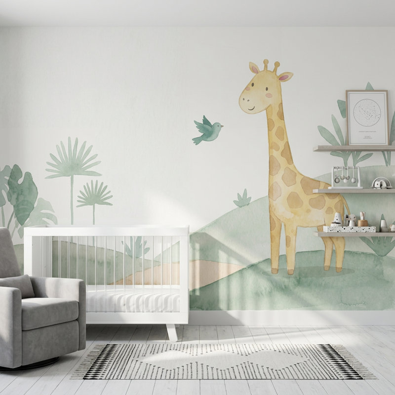 Papier peint aquarelle girafe amovible, 120 po x 96 po, Peler et coller