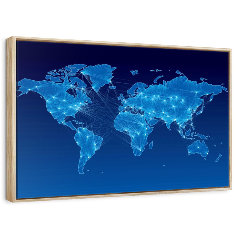 Carte du monde du circuit intégré, Cadre flottant en bois naturel, 13 po x 9 po
