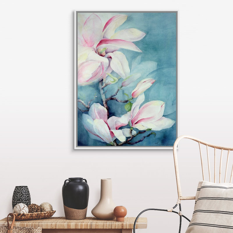 Art mural sur toile Magnolia Soulangeana (vertical), Cadre blanc, H 30 po x l 40 po x P 1,25 po