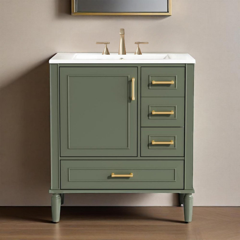 Meuble-lavabo moderne avec lavabo en céramique, portes à fermeture douce, 3 tiroirs de rangement, Gris