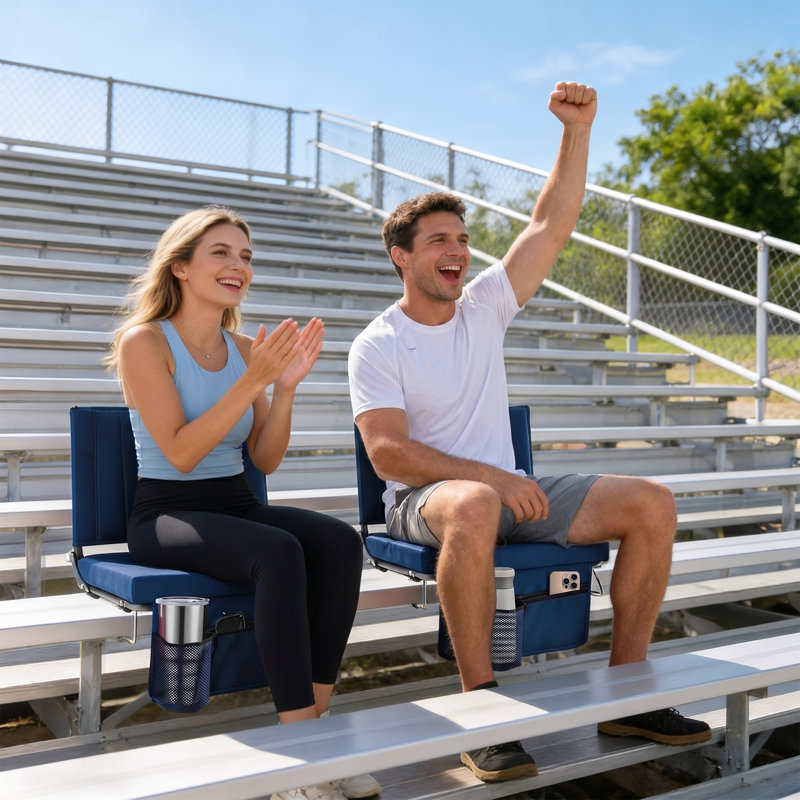 17.3" Portable Folding 400 lbs Capacity Cushioned Stadium Seat, Blue, 2