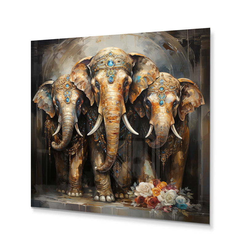 Asian Art Thai Elephants II - Asian Metal Art Print, H 16 po x l 16 po x P 1 po