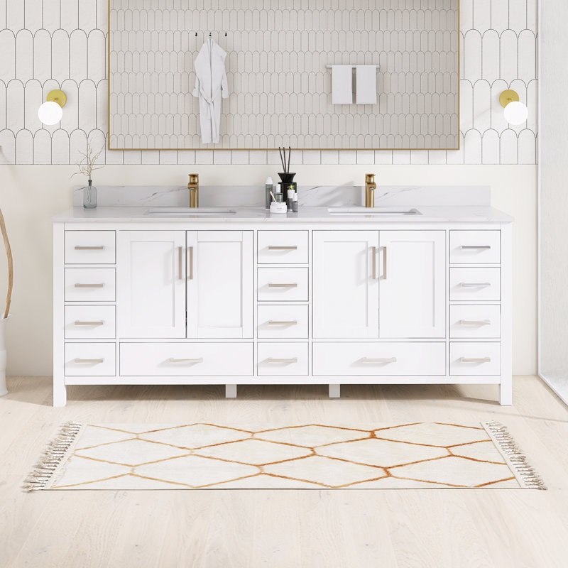 Meuble-lavabo autoportant avec lavabo double 84 po 84 po