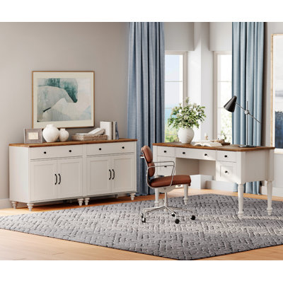 2 Piece Office Set, 56" Executive Desk & Set Of 2 Cabinets, White