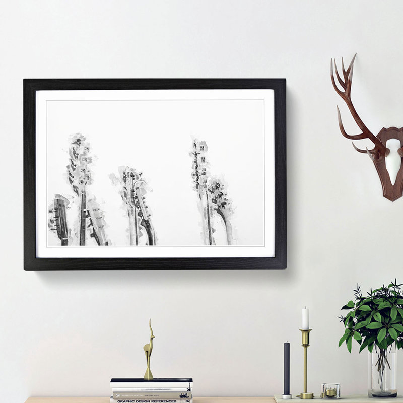 Multiple Guitars in Abstract - Framed Print, 27cm H x 36cm W x 2cm D, Black Framed