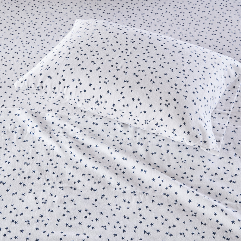 Twin XL Blue Stars Cotton Flannel Sheet Set