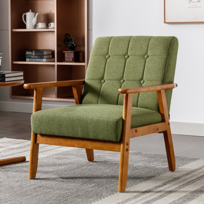 Fauteuil de loisir rembourré de 25,39 po Traynor avec accoudoirs et pieds en bois massif, fauteuil d'appoint de style Mid-Century moderne 