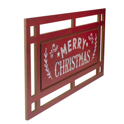 24" Red And White Merry Christmas Rectangular Carved Wooden Wall Sign