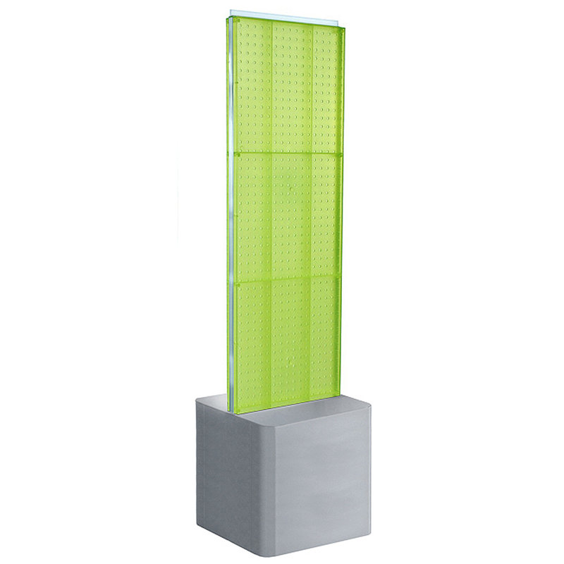 Two-Sided Pegboard Floor Display on Adjustable Studio Base. Panel Size: 16"W x 60"H