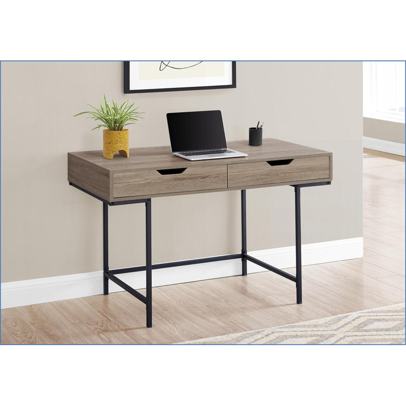 Bureaux, bureau d'ordinateur de 48 po avec tiroirs de rangement | Plateau en stratifié brun | Base en métal noir | Finition taupe foncé | Panneau de particules