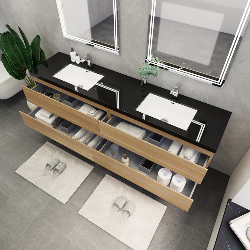 Kirker 83.5'' Double Bathroom Vanity with Acrylic Top, Light Oak