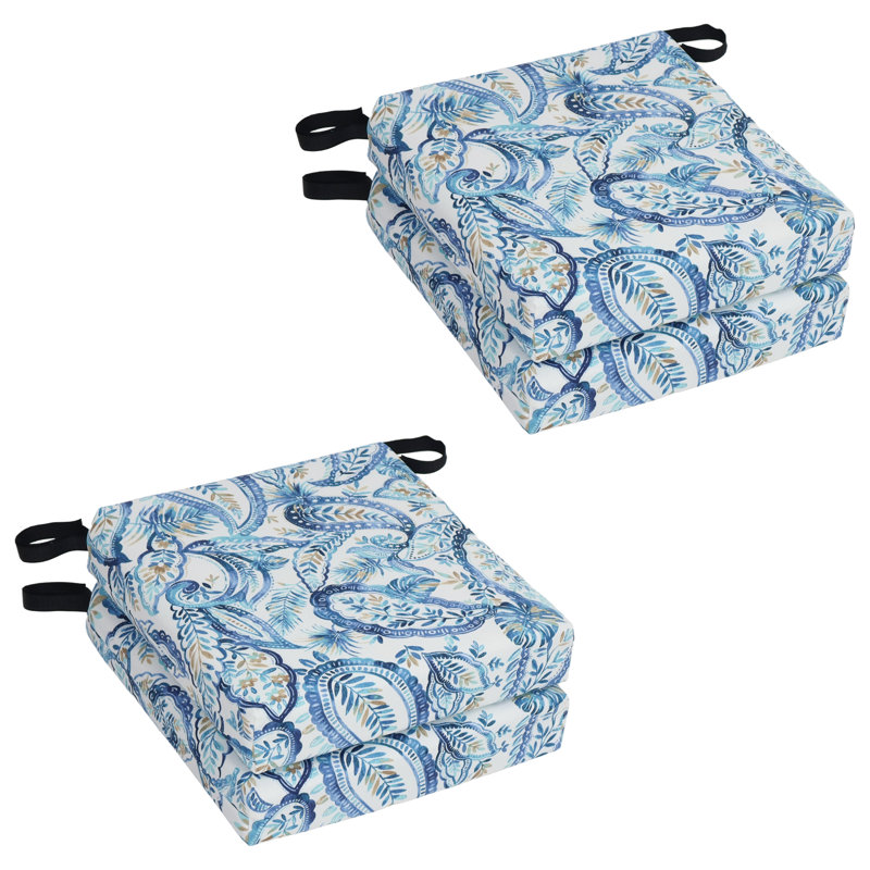 Outdoor 3'' Seat Cushion, White/Blue Paisley