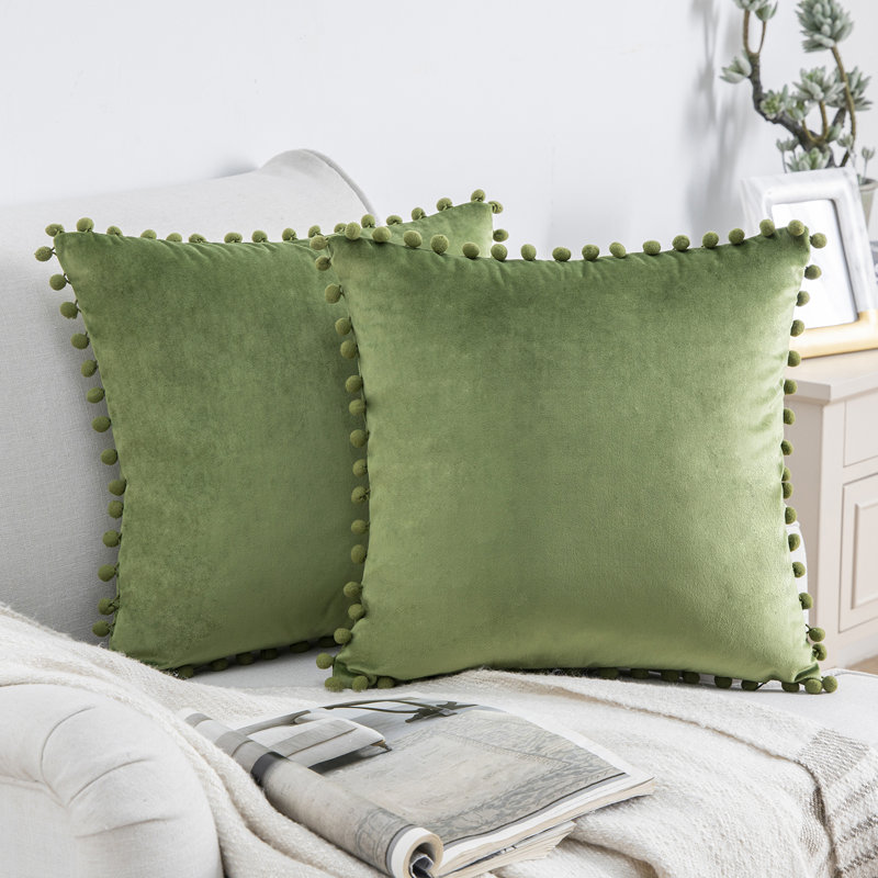 Tassels Reversible Throw Pillow, 18" x 18", Light Green