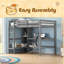 Lit mezzanine double avec tablettes multifonctionnelles et bureau sous le lit-2069655689