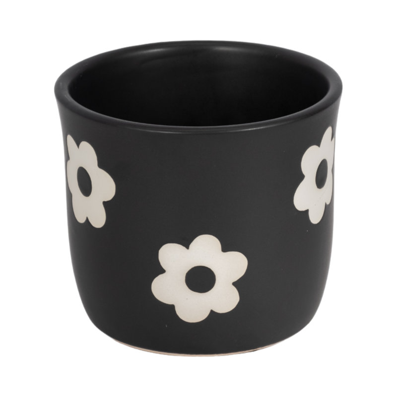 Sagebrook Home 6" Flower Power Planter, Black/White, Black White