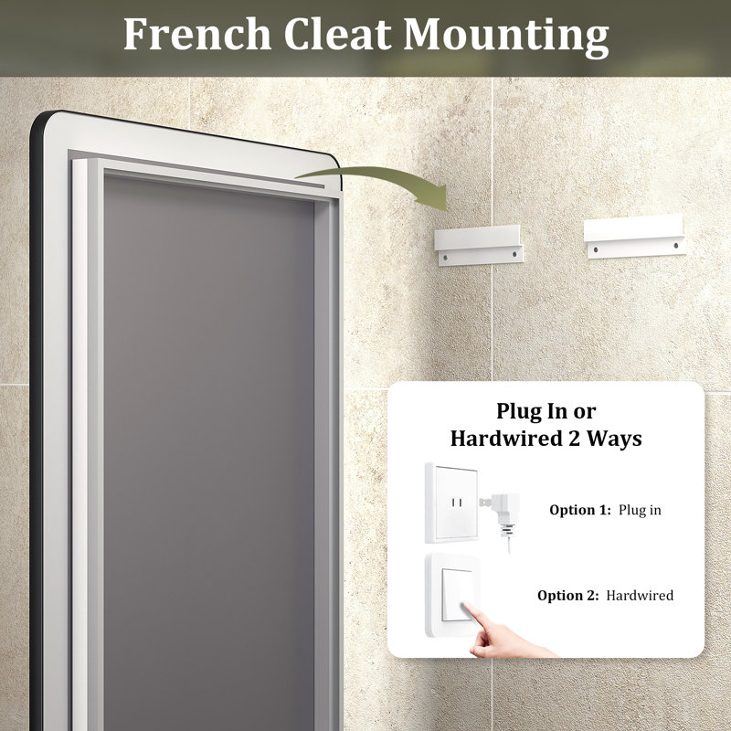 Aevar UL Certified Front & Back Lighted Anti-Fog Tempered Glass Framed Bathroom/Vanity Mirror with 3-Year Warranty, 40" x 36"