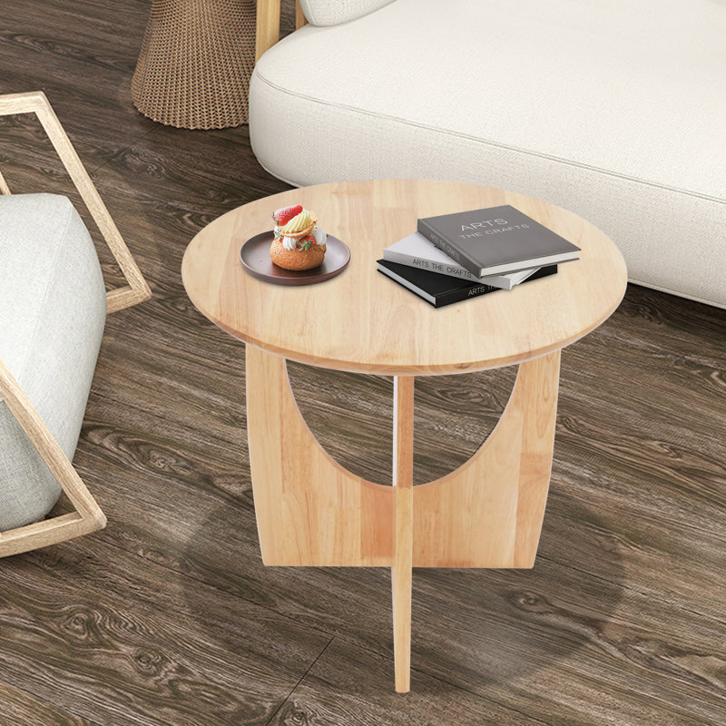 Table de bout moderne ronde, Bois jaune clair