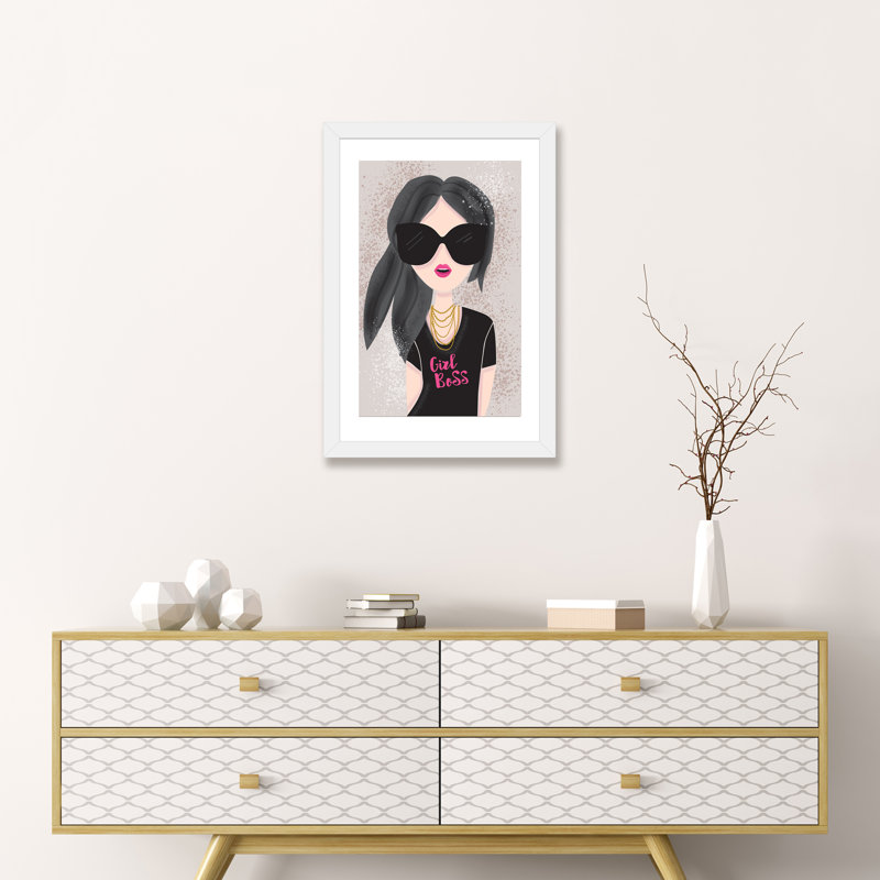 «Everyday Girl Boss III» par Lisa White boutons - impression d'art graphique, Papier encadré blanc, Blanc