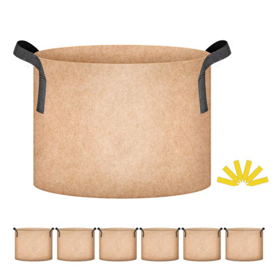 iPower 5 Gallon 6-Pack Grow Bags Heavy Duty Thickened Aeration Nonwoven Fabric Pots with Nylon Handles, for Planting Vegetables, Flowers, Fruits, Tan