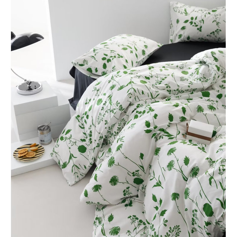 Floral Comforter Set Botanical Flower Bedding Set, Queen Comforter + 2 Standard Pillowcases, White Sage Floral