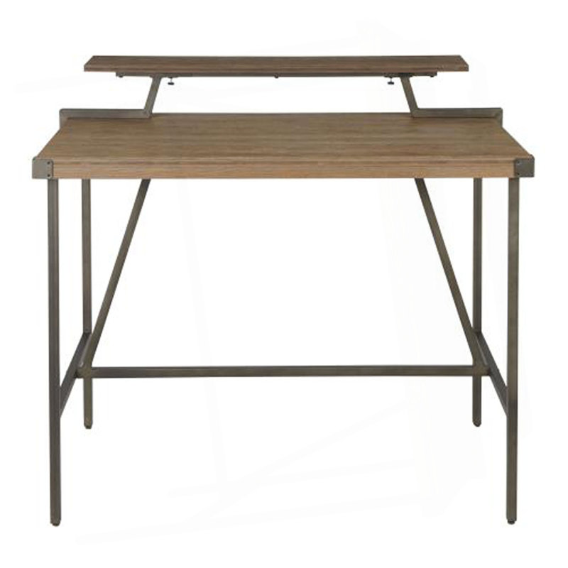 Gia Industrial Counter Table In Metal And Brown Wood-Pressed Grain Bamboo, Brown