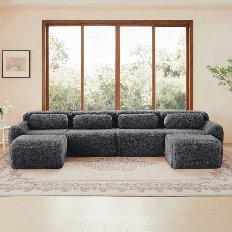 Canapé modulaire en forme de U sans os avec éponge haute densité 32D, conception antidérapante, aucun assemblage requis, confort ergonomique pour les salons et les bureaux