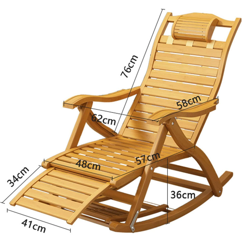 Chaise berçante inclinable en bambou pliante pour l'intérieur et l'extérieur