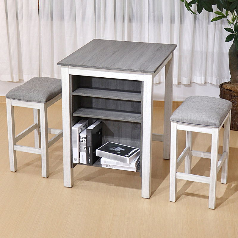 Solution de salle à manger 3 pièces pour petits espaces, rétro moderne, matériaux, design économique, rangement intégré, sièges rembourrés, assemblage rapide, sièges confortables, tabourets rétro faciles à assembler, bois massif +,