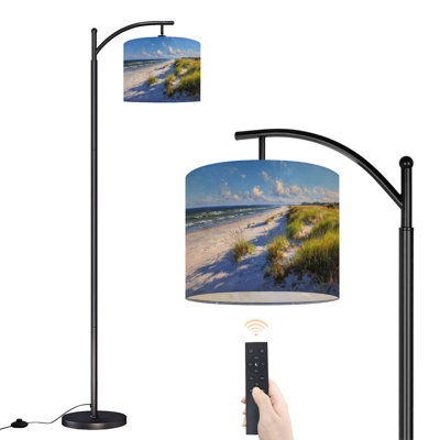 Lampe sur pied à arc avec abat-jour réglable plage pastel douce douce vagues sur le vent Balayée par le vent herbes sur pied 3 températures de couleur à intensité variable haute lampe sur pied avec interrupteur au pied pour la chambre à coucher