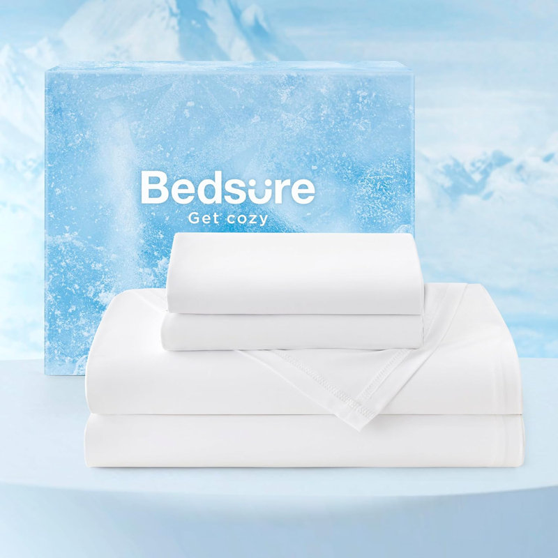 Bedsure Cooling Sheets with Deep Pocket Up to 17.5", King Sheet Set with 2 Pillowcases, White