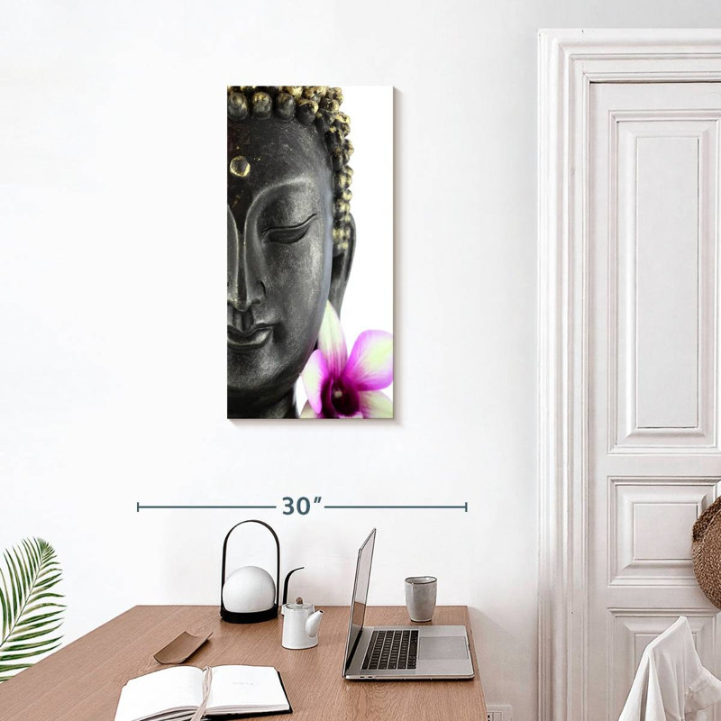 Tête de Bouddha, reproduction sur toile, H 30 po x l 15 po x P 1,25 po