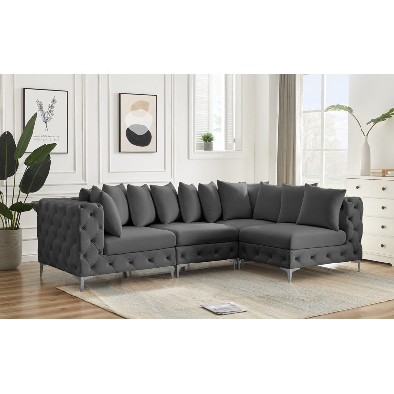 Canapé modulaire réversible en velours 108 po, Velours gris