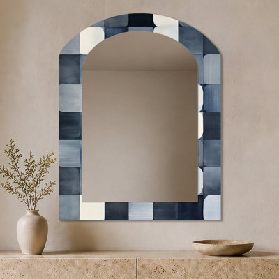 Abstract Wall Mirror – Gentle Indigo Secrets Circular Retro Watercolor, Metal Print