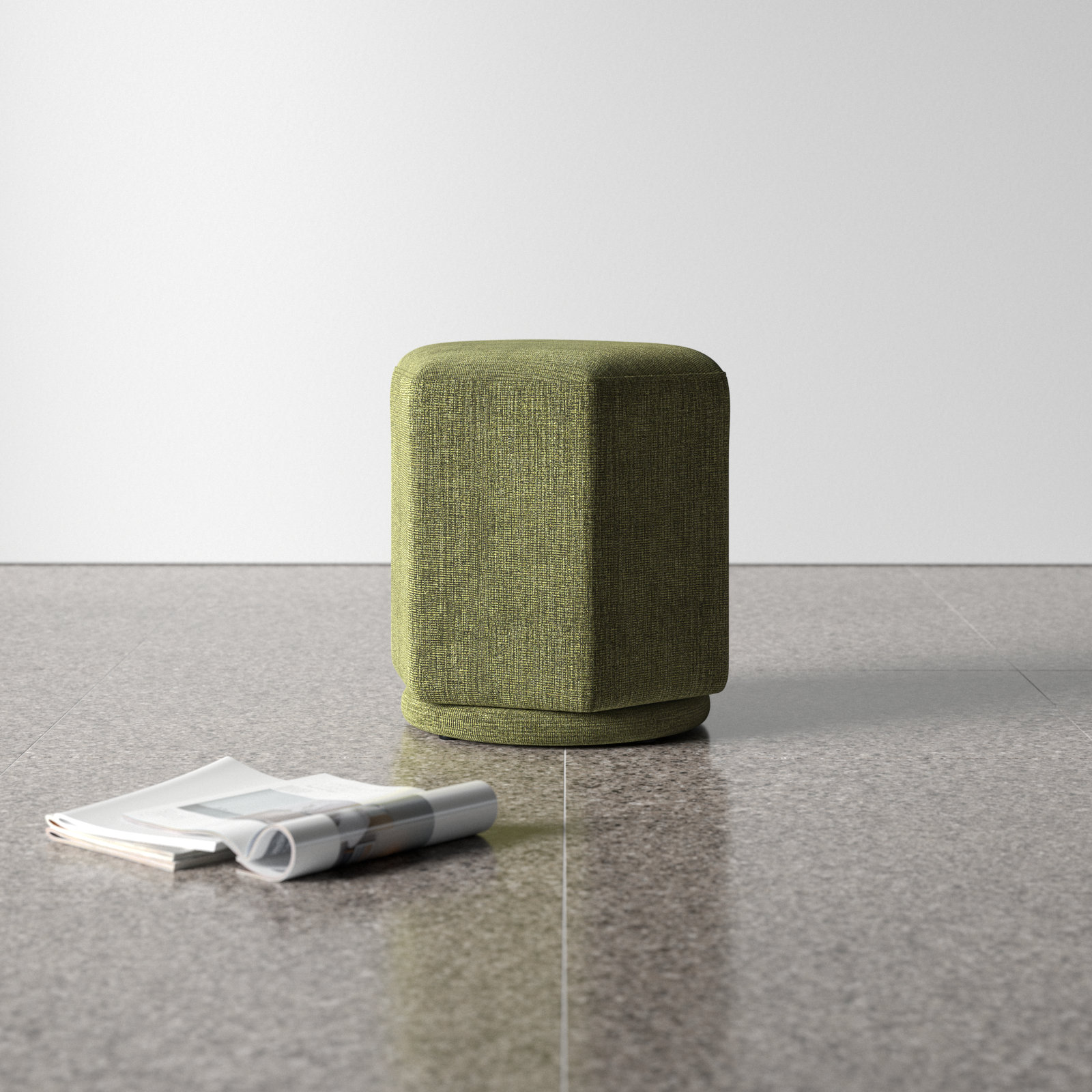 Hexad Upholstered Ottoman, Green Chenille