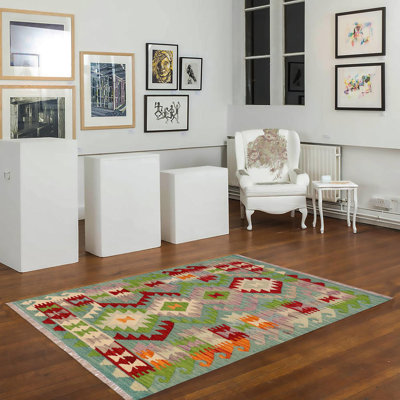 Tapis bleu / rouge / vert en laine noué à la main de style sud-ouest Sherise