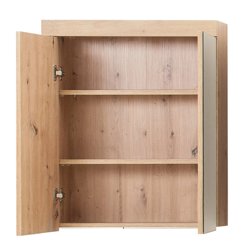 Edin 60mm W 77mm H Surface Framed Medicine Cabinet Mirror 2 Fixed, Light oak